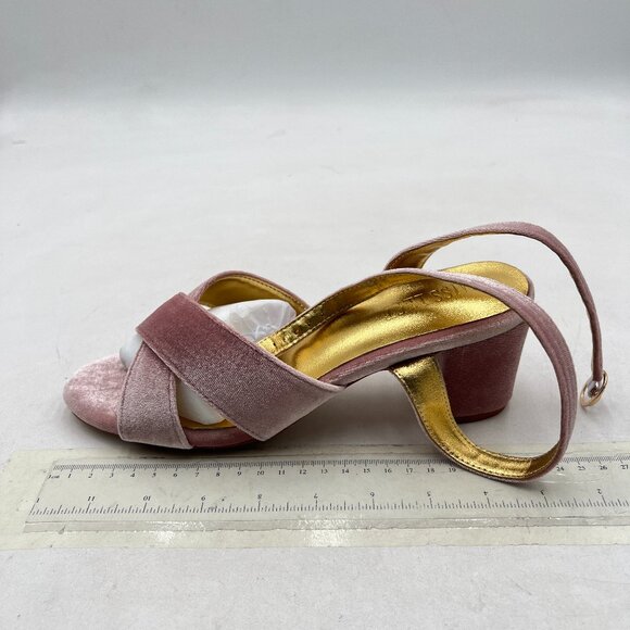 miss left Pink Velvet Open Toe Sandals Crossed Strap Buckles Block Heel Shoes - Picture 1 of 7